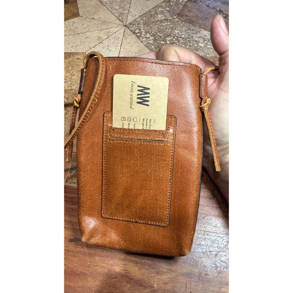 Most Wanted MW Tan Leather Phone Crossbody Bag Embossed Geometric Pouch